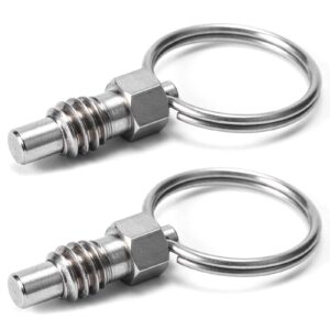 2 packs spring plunger with pull ring, 1/4"- 20 thread size, 0.31" thread length, stainless steel non-locking type stubby hand-retractable spring plunger index plunger