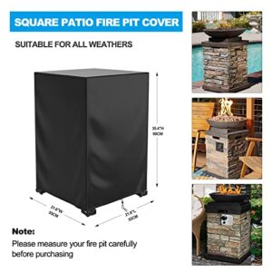 Fire Pit Cover Square Waterproof, 21.6"L x 21.6"W x 35.4"H Durable Gas Outdoor Firepit Cover, Patio Fireplace Cover Wind/Fading/Dust/Sun Resistance