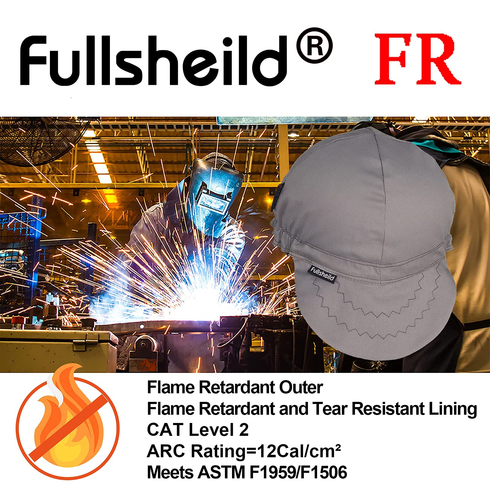 Fullsheild Cotton FR Neck Gaiter Welding Cap Set Flame Resistant 12 CAL Face Muffler Cover with Weld Hats for Welder Automotive Working