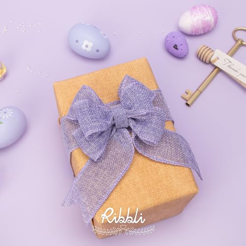 Ribbli Light Purple/Lavender Burlap Wired Ribbon,1-1/2 Inch x 10 Yard, Easter Wired Edge Ribbon for Big Bow,Wreath,Tree Decoration,Outdoor Decoration