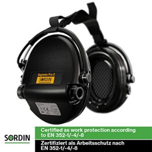 Sordin Supreme PRO X Neckband Safety Ear Muffs - With Gel Seal Hygiene Kit - Active Hearing Protection SNR: 25dB - Black - 76302-X-02-G-S