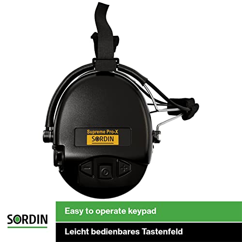 Sordin Supreme PRO X Neckband Safety Ear Muffs - With Gel Seal Hygiene Kit - Active Hearing Protection SNR: 25dB - Black - 76302-X-02-G-S