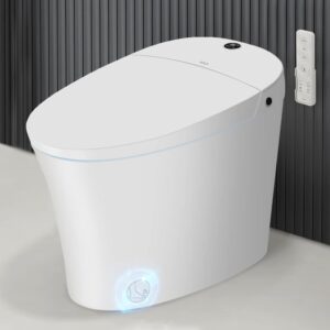 eplo smart toilet,one piece bidet toilet for bathrooms,modern elongated toilet with warm water,dual auto flush,foot sensor operation,heated bidet seat,electric tankless toilets with led display e16