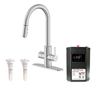 westbrass kh41ak-20 hotmaster 4 in 1 kitchen faucet kit with dual mode pull out spray head, digihot instant hot water tank and two in-line water filter system, stainless steel