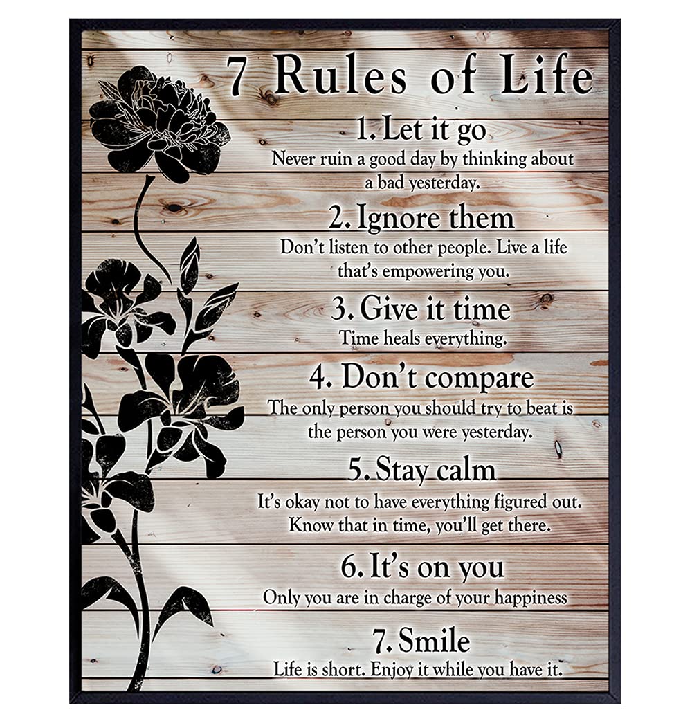 7 Rules Of Life Wall Art - Inspirational Gifts for Women, Men - Motivational Posters, 8x10 - Inspirational Wall Decor - Home Office, Bedroom, Living Room - Inspiring Positive Quotes Wall Decor