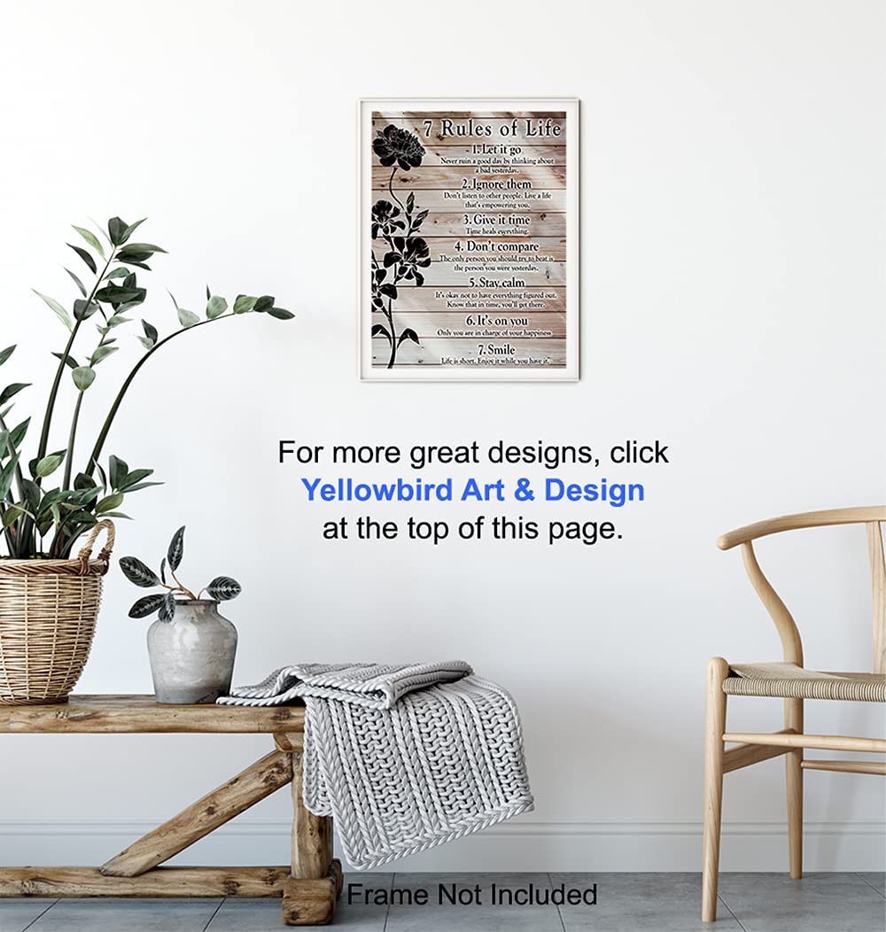 7 Rules Of Life Wall Art - Inspirational Gifts for Women, Men - Motivational Posters, 8x10 - Inspirational Wall Decor - Home Office, Bedroom, Living Room - Inspiring Positive Quotes Wall Decor