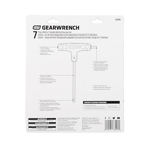 GEARWRENCH 7 Piece Metric T-Handle Ball End Hex Key Set - 83516