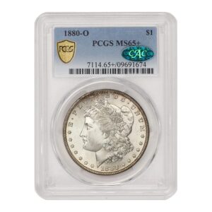 1880 o american silver morgan dollar ms-65+ $1 pcgs/cac ms65+