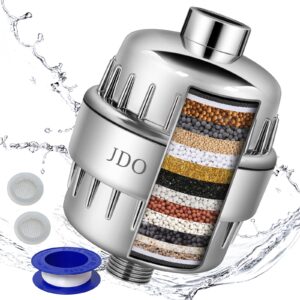 jdo shower filter for hard water - 18 stages high output shower head water softener to remove chlorine fluoride heavy metals (chrome)