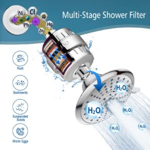 JDO Shower Filter for Hard Water - 18 Stages High Output Shower Head Water Softener to Remove Chlorine Fluoride Heavy Metals (Chrome)