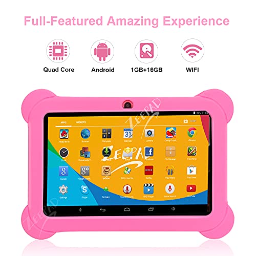 Zeepad 7inch Kids Android Tablet 16GB Hard Drive 1GB RAM Wi-Fi Camera Bluetooth Play Store Apps Games (Pink)
