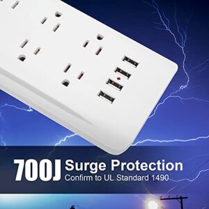 WANDOFO 15ft Extra Long Cord Power Strip Surge Protector, 5V 3.4A Smart USB Outlet Strip, 10 Widely Spaced Outlets, Low Profile Flat Plug, Wall Mountable, Ideal for Home Office, White