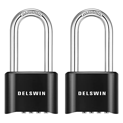 DELSWIN Combination Lock Outdoor Padlock - Weatherproof Extended 2-1/2 in. Long Shackle Combination Padlock for Gate, Shed, Trailers, and Sports Lockers(Black,2Pcs)