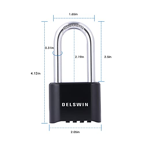 DELSWIN Combination Lock Outdoor Padlock - Weatherproof Extended 2-1/2 in. Long Shackle Combination Padlock for Gate, Shed, Trailers, and Sports Lockers(Black,2Pcs)