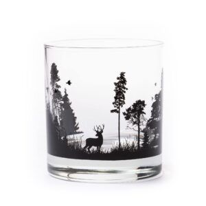 black lantern whiskey glass – handmade whiskey glasses - forest animals - bar glass (one 11 oz. tumbler) - kitchen glasses and kitchen cups for cabin decor