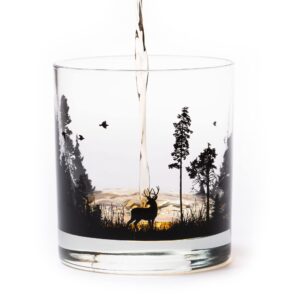 Black Lantern Whiskey Glass – Handmade Whiskey Glasses - Forest Animals - Bar Glass (One 11 oz. Tumbler) - Kitchen Glasses and Kitchen Cups for Cabin Decor