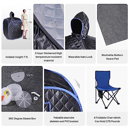 TOREAD Portable Folding Steam Sauna with 1000W&2L steam Generator, Personal Sauna Tent for Relaxation, Fast Heating in 6 Min, with Remote Control, Black