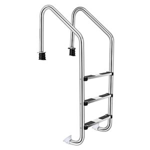 goplus swimming pool ladder, 3-step in-ground stainless steel step for indoor/outdoor pool, heavy duty non-slip ladder, easy assembly