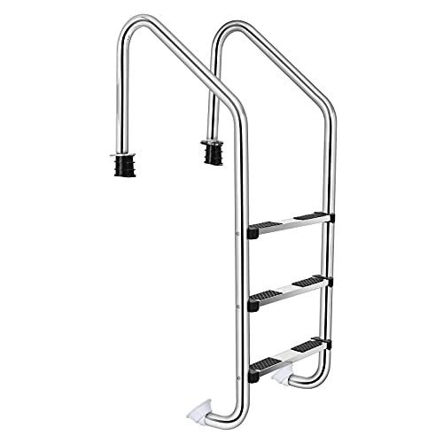 Goplus Swimming Pool Ladder, 3-Step In-Ground Stainless Steel Step for Indoor/Outdoor Pool, Heavy Duty Non-Slip Ladder, Easy Assembly