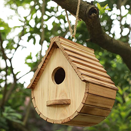 STARSWR Bird House for Outside,Outdoor Bird Houses, Natural Wooden Bird Hut Clearance Bluebird Finch Cardinals Hanger Birdhouse for Garden Viewing