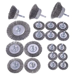 wenora 20 pack wire brush wheel for drill set, wire brush for drill 1/4 inch hex shank 0.012 inch coarse carbon steel, wire wheel for drill for cleaning rust and abrasive,wire brush drill attachment