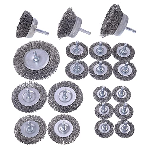 WENORA 20 Pack Wire Brush Wheel for Drill Set, Wire Brush for Drill 1/4 Inch Hex Shank 0.012 inch Coarse Carbon Steel, Wire Wheel for Drill for Cleaning Rust and Abrasive,Wire Brush Drill Attachment