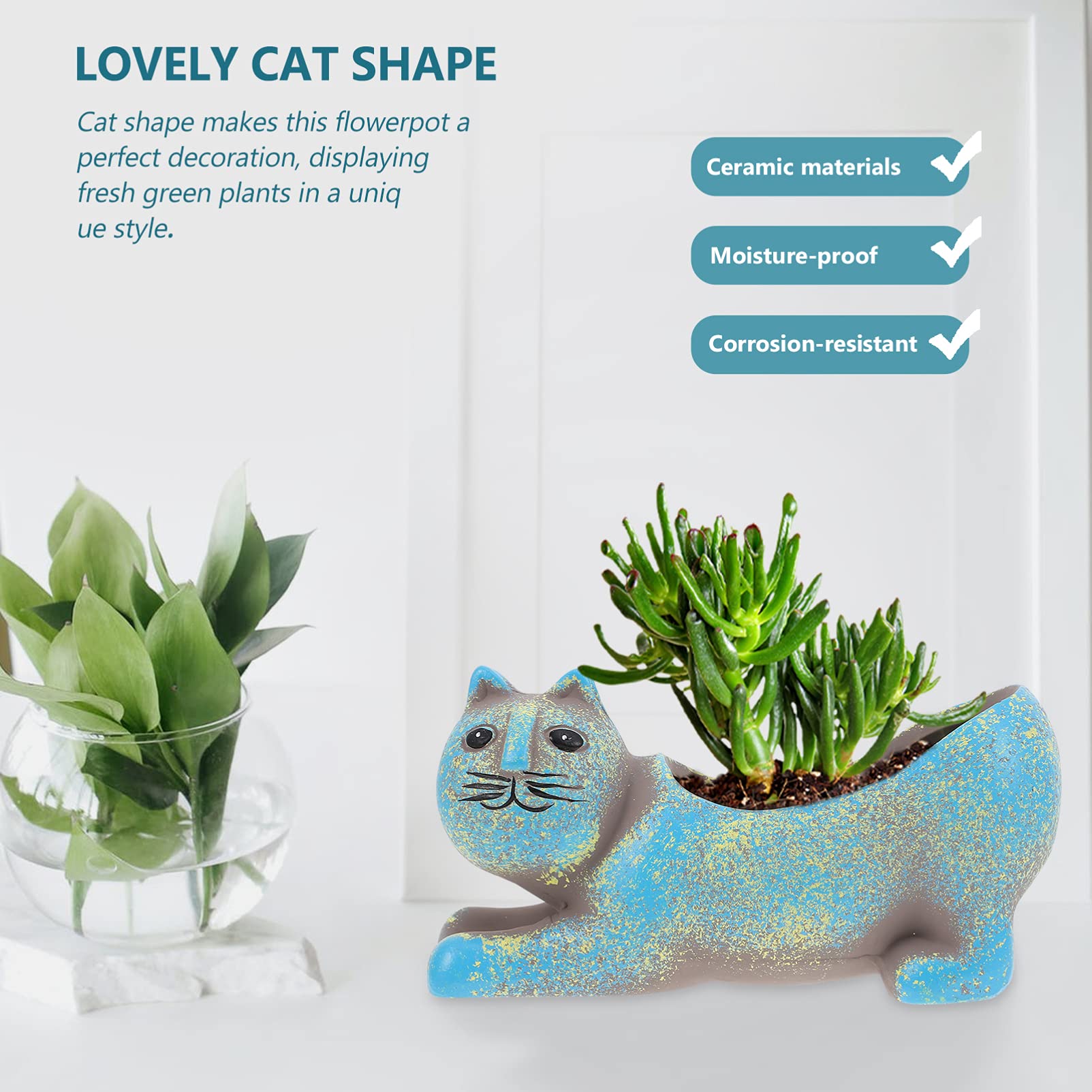 Yardwe Ceramic Succulents Pots Creative Cat Shaped Flower Plant Pot Glitter Animal Bonsai Plant Container Home Office Desk Gifts