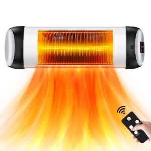 outdoor patio heater, trustech infrared heater with1500w, remote control and timer, indoor/outdoor heater with overheat shut off protection, quiet operation for patio use, backyard,garage,wall mount