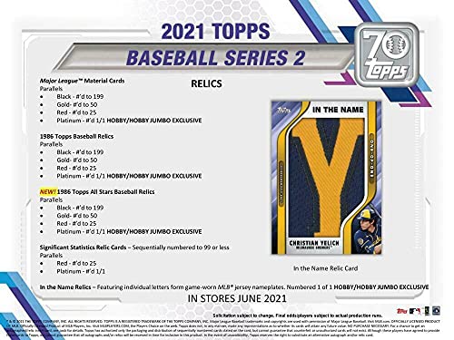 2021 Topps Series 2 Baseball Factory Sealed Hobby Box 24 Packs of 14 Cards. 1 RELIC OR AUTO PER BOX. MASSIVE 344 Cards, Chase rookie cards of an Amazing Rookie Class such as Ke-Bryan Hayes, Jake Cronenworth, Zach McKinstry, Estevan Florial, Shane McClanah