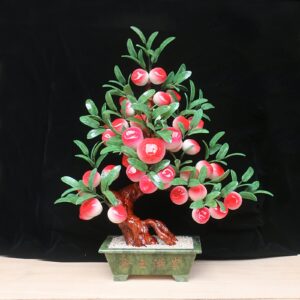 QTBH Fake Bonsai Tree Artificial Bonsai Tree - Jade Bonsai Decoration Artificial House Plants Jade Shou Peach Tree Bonsai Plant for Decoration Desktop Display Artificial Bonsai Tree