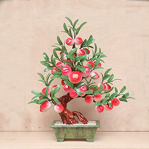 QTBH Fake Bonsai Tree Artificial Bonsai Tree - Jade Bonsai Decoration Artificial House Plants Jade Shou Peach Tree Bonsai Plant for Decoration Desktop Display Artificial Bonsai Tree