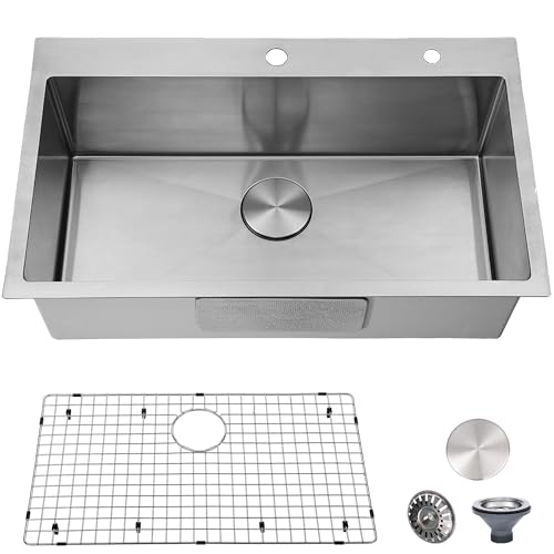 VESLA HOME 30 inch Drop in Kitchen Sink, Topmount Single Bowl Stainless Steel Handmade RV Kitchen Sinks with Dish Grid and Drain Cap