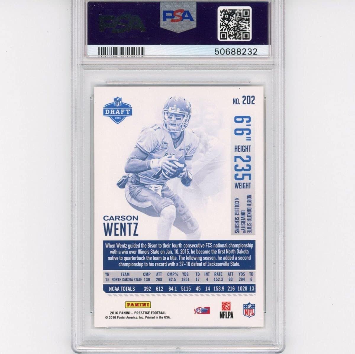 Graded 2016 Panini Prestige Carson Wentz #202 Rookie RC Football Card PSA 10 Gem Mint