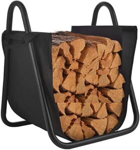 rocky mountain goods fireplace log holder with removable canvas firewood carrier - firewood rack holds the wood and the removable canvas tote makes hauling wood easy and convenient - 2 products in one