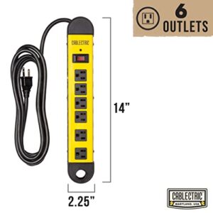 Cablectric Heavy Duty Power Strip Surge Protector for Appliances with 9 Ft Long Extension Cord 14 AWG, 6 Outlets Workshop Power Strip with 1200 Joules Surge, Wide Spaced Metal Power Strip 15 Amp