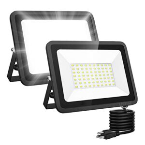 lhotse 2 pack 50w led flood light outdoor，7000 lumens led work light with plug,ip65 waterproof outdoor floodlights, 6500k daylight white super bright security light for yard garden patio playground