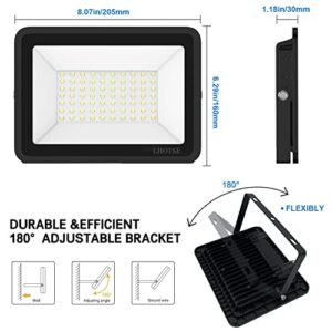 LHOTSE 2 Pack 50W LED Flood Light Outdoor，7000 Lumens LED Work Light with Plug,IP65 Waterproof Outdoor Floodlights, 6500K Daylight White Super Bright Security Light for Yard Garden Patio Playground
