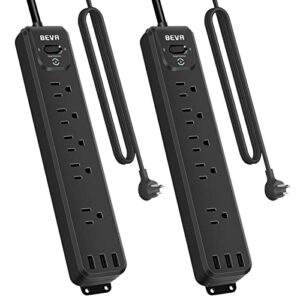 2 pack surge protector power strip, 10ft long extension cord with 5 widely spaced outlets 3 usb ports, flat plug, overload protection, 900 joules, wall mount for home office dorm, etl listed