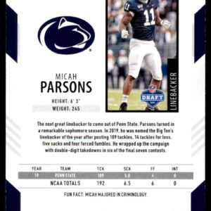 WASOTO 2021 Score #350 Micah Parsons Penn State Nittany Lions Rookie Football Card Y