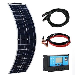 socentralar flexible solar panel 50w, monocrystalline 50w solar panel kit with 12v/24v 10a controller,extension cable for battery,car,yacht,boat,rv