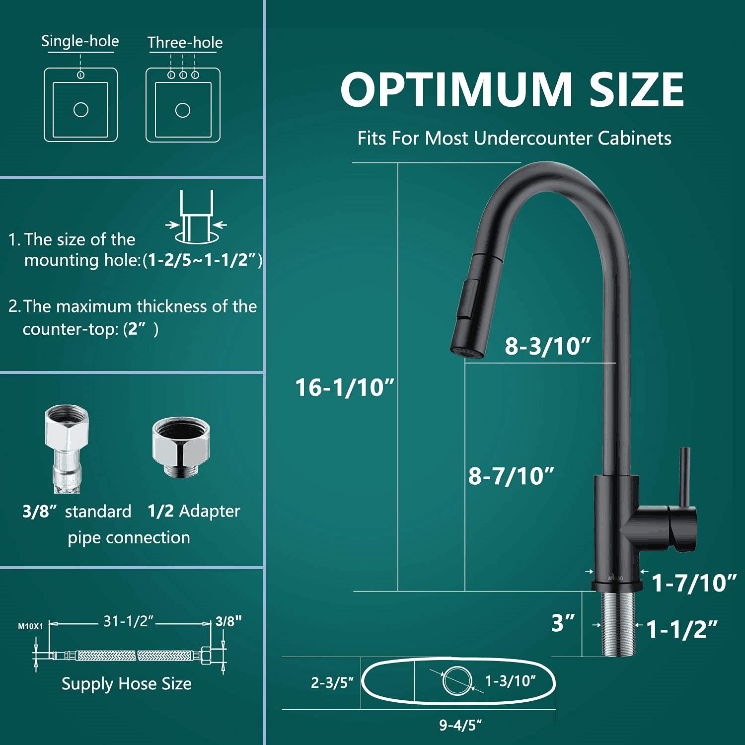 APPASO Black Kitchen Faucet, Modern Kitchen Faucet with Pull Down Sprayer Matte Black, Single-Handle High Arc Gooseneck Modern Kitchen Sink Faucet with Deck Plate