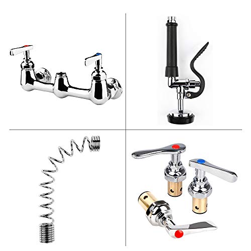 36" Height Commercial Sink Faucet with Pre Rinse Sprayer, 8 Inch Center Commercial Wall Mount Kitchen Faucet with 12” Swing Spout 3 Bay Commercial Compartment Sink Faucet for Restaurant Industrial