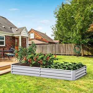 Mr IRONSTONE Galvanized Raised Garden Bed Outdoor for Vegetables Flowers Herb, Large Heavy Metal Planter Box Steel Kit with Metal Stake to Fix, 4×8×1ft