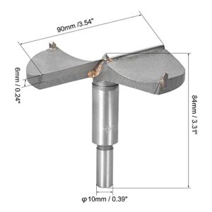 uxcell Forstner Wood Boring Drill Bit 90mm Dia. Hole Saw Carbide Alloy Steel Tip Round Shank Cutting Tool for Plywood Wood