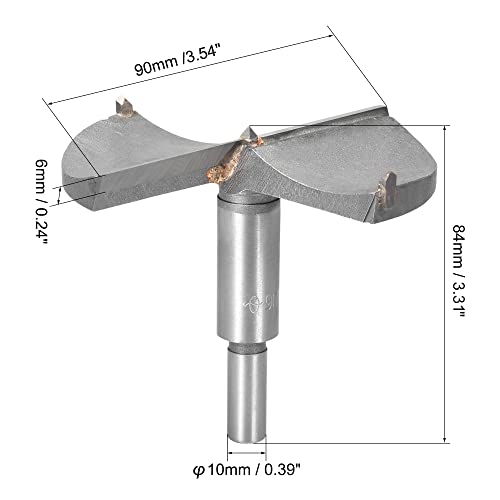 uxcell Forstner Wood Boring Drill Bit 90mm Dia. Hole Saw Carbide Alloy Steel Tip Round Shank Cutting Tool for Plywood Wood