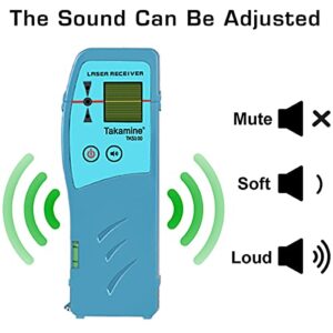 Takamine Laser Receiver for Laser Level - Green Laser and Red Beam Receiver for Pulsing Line Lasers, Three-sided Smart LED Displays, Adjustable Speaker, Two-Sided Level Bubble Bottle, Clamp Included