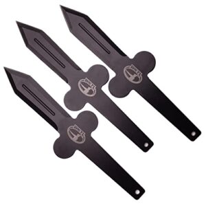 world knife throwing league clover professional balanced throwing knife set with three knives, black finished blade, full tang, stainless steel, with premium nylon sheath, 14.5 inch length