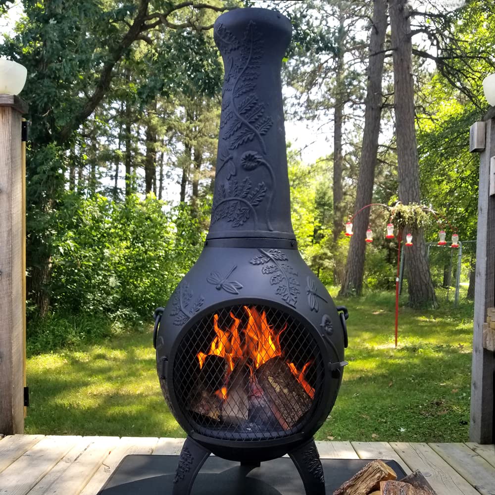 The Blue Rooster Dragonfly Cast Aluminum Chiminea in Charcoal