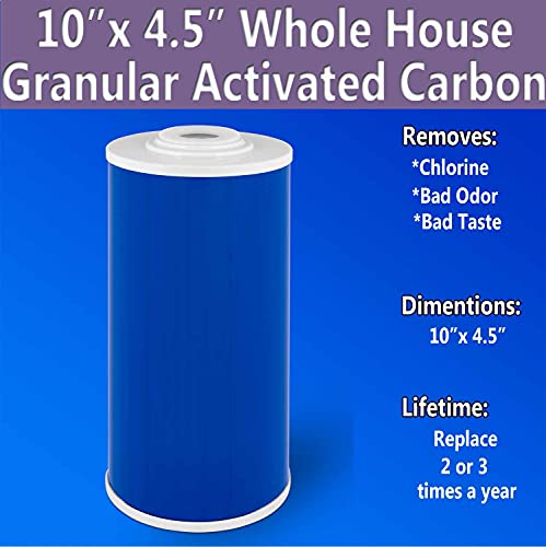 Whole House Water Filter Purifier System, Big Housing with Presser Relief Button, 1” Inlet/Outlet Brass Port & (GAC) Granular Activated Carbon Filter Cartridge (10 Inches)