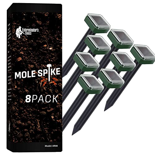 Exterminators Choice Ultrasonic Mole Spikes to Rid Lawns & Gardens of Rodents - 8 Pack - Solar Powered Rodent Repeller is an Energy Saving and Humane Pest & Gopher Repellent - Mole Repellent